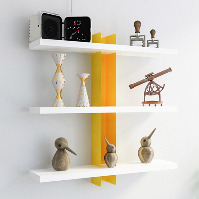 Decorotika Mita 3 Shelf White and Yellow Adjustable Wall Mounted Display Unit - Size: 50 x 50 x 11cm - Multi - Wilko - image 1
