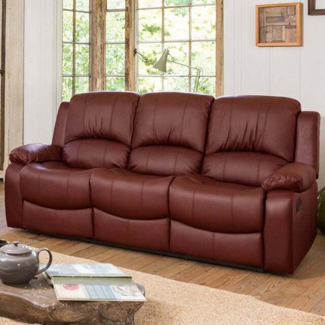 Glendale 3 Seater Burgundy Bonded Leather Manual Recliner Sofa - Red - Artemis Home - Wilko - image 1
