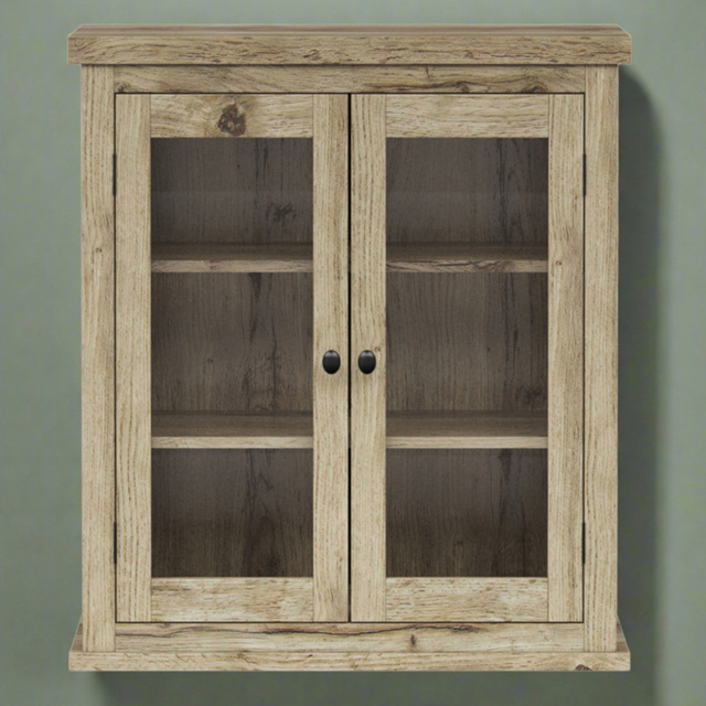 Teamson Home Donovan 2 Door Light Oak Wall Cabinet - Size: 63.5 x 22.4 x 55.8cm - Brown - Wilko - image 1