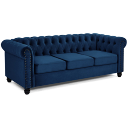 Home Detail Chesterfield 3 Seater Studded Blue Velvet Sofa - Wilko - thumbnail 3