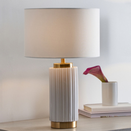 Pacific Lifestyle Ionic White Textured Ceramic and Gold Metal Table Lamp - Wilko - thumbnail 3