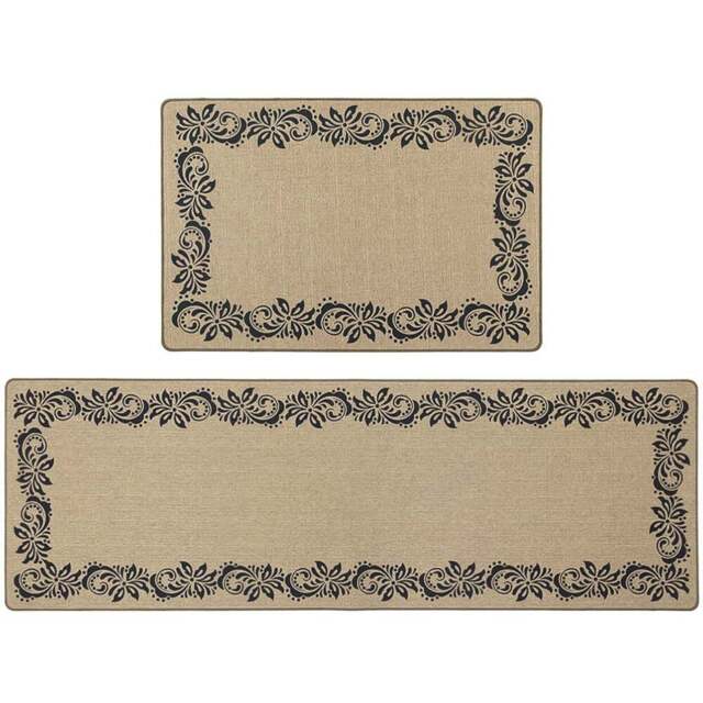 JVL Elegance Scroll Border Rubber Backed Door Mat and Runner Set - Size: 75 x 50 x 5cm - Black - Wilko - image 1