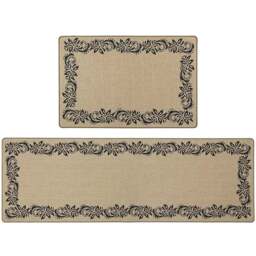 JVL Elegance Scroll Border Rubber Backed Door Mat and Runner Set - Size: 75 x 50 x 5cm - Black - Wilko