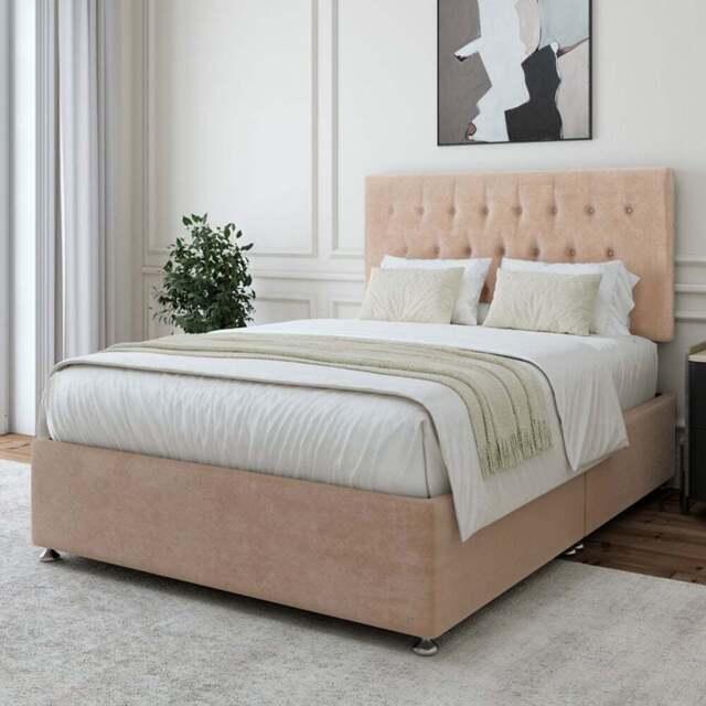 Bedmaster Double Mink Naples Linen Divan Base with Lona Headboard - Brown - Wilko - image 1