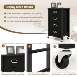 Costway 4 Drawer Black Mobile Filing Cabinet - Size: 68 x 33 x 13cm - Multi - Wilko - thumbnail 5