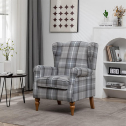 Furniture One Grey Check Fabric Wing Back Fireside Armchair - Size: Single - Wilko - thumbnail 6