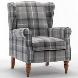 Furniture One Grey Check Fabric Wing Back Fireside Armchair - Size: Single - Wilko - thumbnail 3
