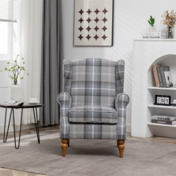 Furniture One Grey Check Fabric Wing Back Fireside Armchair - Size: Single - Wilko - thumbnail 5