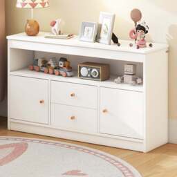Costway 2 Door 2 Drawer Single Shelf White Wooden Kids Toy Storage Organiser - Size: 106 x 30 x 62cm - Wilko