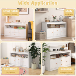 Costway 2 Door 2 Drawer Single Shelf White Wooden Kids Toy Storage Organiser - Size: 106 x 30 x 62cm - Wilko - thumbnail 7