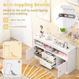Costway 2 Door 2 Drawer Single Shelf White Wooden Kids Toy Storage Organiser - Size: 106 x 30 x 62cm - Wilko - thumbnail 6