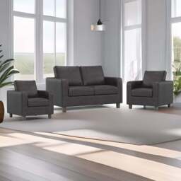 York 4 Seater Black Faux Leather Sofa Suite - Wilko - thumbnail 1