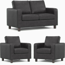 York 4 Seater Black Faux Leather Sofa Suite - Wilko - thumbnail 3