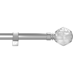 Caecus 120-220cm Extendable Metal Eyelet Polished Chrome Crystal Curtain Pole - Size: 120 - 220cm - Silver - Wilko - thumbnail 1