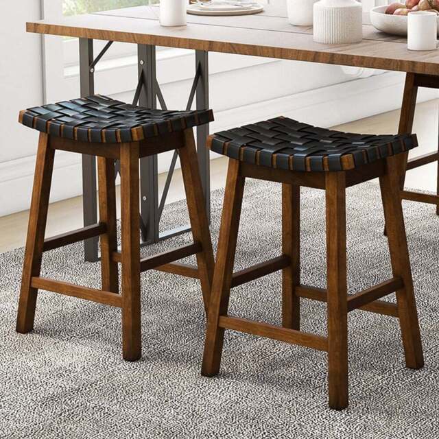 Costway Black Faux Leather Counter Height Saddle Bar Stool Set of 2 - Size: 67 x 47 x 17cm - Multi - Wilko - image 1