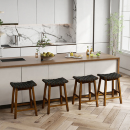 Costway Black Faux Leather Counter Height Saddle Bar Stool Set of 2 - Size: 67 x 47 x 17cm - Multi - Wilko - thumbnail 6