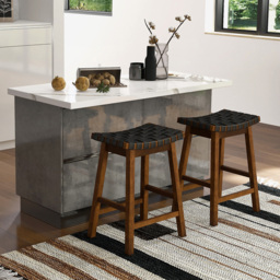Costway Black Faux Leather Counter Height Saddle Bar Stool Set of 2 - Size: 67 x 47 x 17cm - Multi - Wilko - thumbnail 5