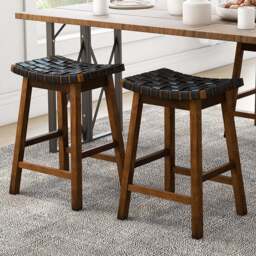 Costway Black Faux Leather Counter Height Saddle Bar Stool Set of 2 - Size: 67 x 47 x 17cm - Multi - Wilko - thumbnail 1