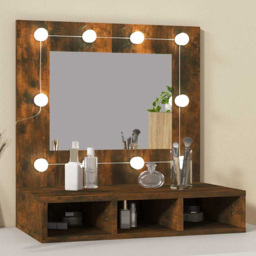 vidaXL 4 Open Shelf Smoked Oak LED Mirror Bathroom Cabinet - Size: 62 x 60 x 31.5cm - Brown - Wilko