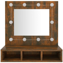 vidaXL 4 Open Shelf Smoked Oak LED Mirror Bathroom Cabinet - Size: 62 x 60 x 31.5cm - Brown - Wilko - thumbnail 5