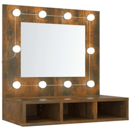 vidaXL 4 Open Shelf Smoked Oak LED Mirror Bathroom Cabinet - Size: 62 x 60 x 31.5cm - Brown - Wilko - thumbnail 3