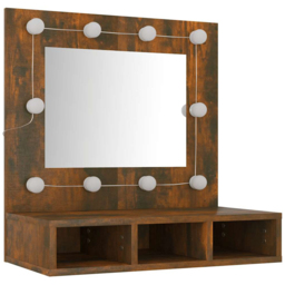vidaXL 4 Open Shelf Smoked Oak LED Mirror Bathroom Cabinet - Size: 62 x 60 x 31.5cm - Brown - Wilko - thumbnail 4