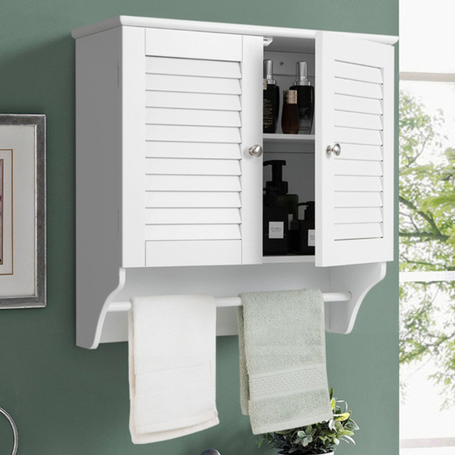 Costway 2 Door White Wall Mounted Storage Cabinet with Towel Bar - Size: 60 x 23 x 60cm - Wilko - image 1