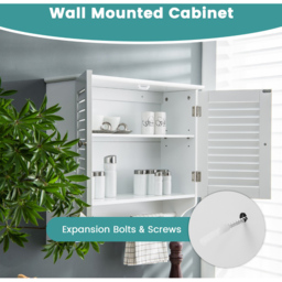 Costway 2 Door White Wall Mounted Storage Cabinet with Towel Bar - Size: 60 x 23 x 60cm - Wilko - thumbnail 5