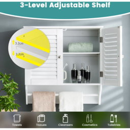 Costway 2 Door White Wall Mounted Storage Cabinet with Towel Bar - Size: 60 x 23 x 60cm - Wilko - thumbnail 7