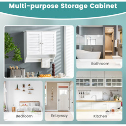 Costway 2 Door White Wall Mounted Storage Cabinet with Towel Bar - Size: 60 x 23 x 60cm - Wilko - thumbnail 6