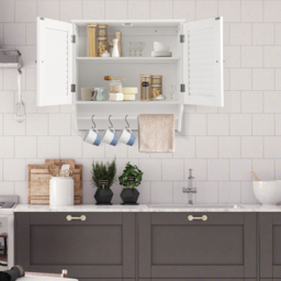 Costway 2 Door White Wall Mounted Storage Cabinet with Towel Bar - Size: 60 x 23 x 60cm - Wilko - thumbnail 4