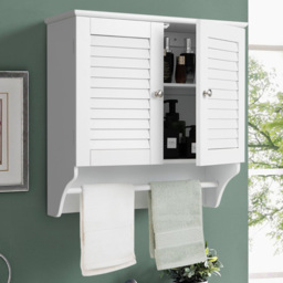 Costway 2 Door White Wall Mounted Storage Cabinet with Towel Bar - Size: 60 x 23 x 60cm - Wilko - thumbnail 1