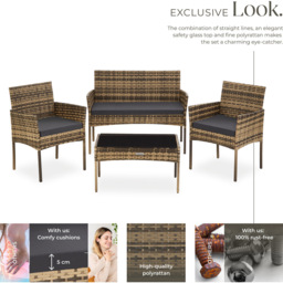 tectake Palese 4 Seater Nature Rattan Garden Sofa Set - Brown - Wilko - thumbnail 5