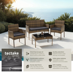 tectake Palese 4 Seater Nature Rattan Garden Sofa Set - Brown - Wilko - thumbnail 4