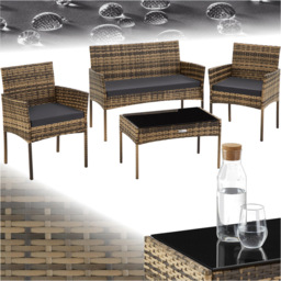 tectake Palese 4 Seater Nature Rattan Garden Sofa Set - Brown - Wilko - thumbnail 3