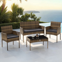 tectake Palese 4 Seater Nature Rattan Garden Sofa Set - Brown - Wilko - thumbnail 1
