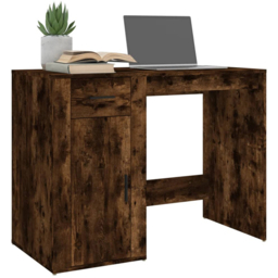 vidaXL Single Door Single Drawer Computer Desk Smoked Oak - Size: 75 x 100 x 49cm - Brown - Wilko - thumbnail 4