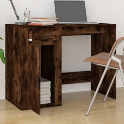 vidaXL Single Door Single Drawer Computer Desk Smoked Oak - Size: 75 x 100 x 49cm - Brown - Wilko - thumbnail 1