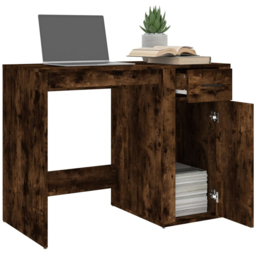 vidaXL Single Door Single Drawer Computer Desk Smoked Oak - Size: 75 x 100 x 49cm - Brown - Wilko - thumbnail 5