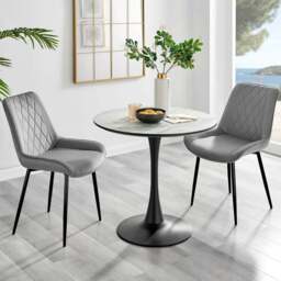 Furniturebox Elissa Cesano Marble Effect 2 Seater Round Dining Set White Grey and Black - Wilko - thumbnail 1