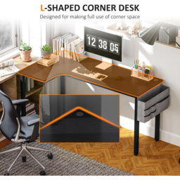 HOMCOM L Shaped Corner Computer Desk with Fabric Bag and Hooks Black - Size: 76 x 81 x 145cm - Wilko - thumbnail 5