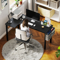 HOMCOM L Shaped Corner Computer Desk with Fabric Bag and Hooks Black - Size: 76 x 81 x 145cm - Wilko - thumbnail 4