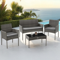 tectake Palese 4 Seater Grey Rattan Garden Sofa Set - Wilko