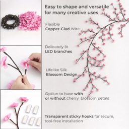 Neo 144 LED Cherry Blossom Battery Operated Fairy Light with Remote 2.3m - Size: 26 x 25 x 8cm - Pink - Wilko - thumbnail 6