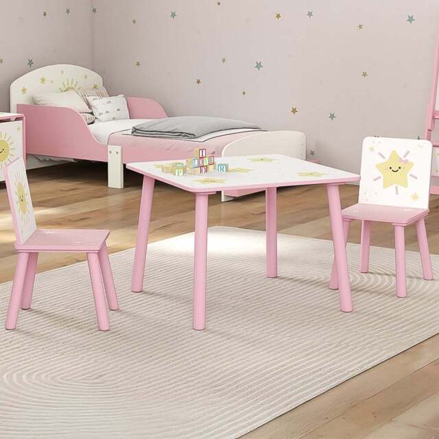 AIYAPLAY 3 Piece Pink Kids Table Set - Size: 44 x 60 x 60cm - Wilko - image 1
