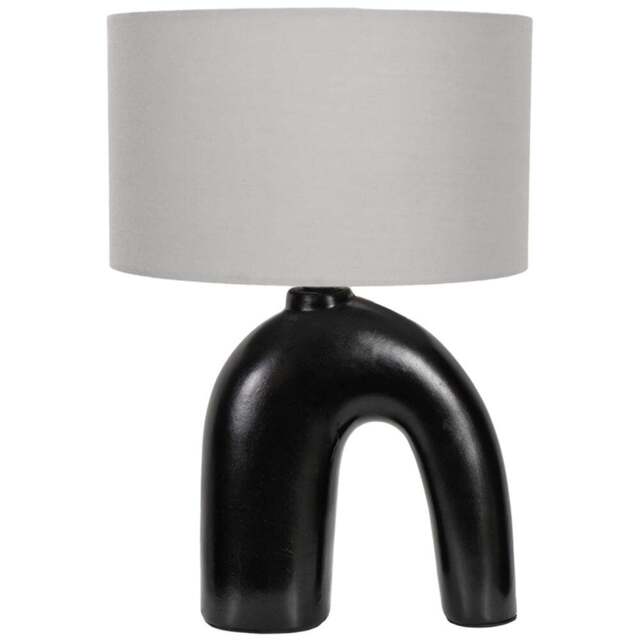 ValueLights Lia Grey Fabric Drum Shade Black Arch Abstract Ceramic LED Table Lamp - Size: 38.5 x 25 x 25cm - Wilko - image 1