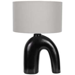 ValueLights Lia Grey Fabric Drum Shade Black Arch Abstract Ceramic LED Table Lamp - Size: 38.5 x 25 x 25cm - Wilko