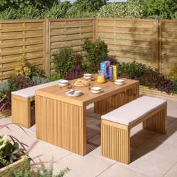 Rowlinson Kyoto 4 Seater Natural Dining Bench Set with Cushions - Brown - Wilko - thumbnail 1