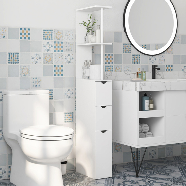 HOMCOM 2 Shelf 2 Drawer White Tall Bathroom Storage Cabinet - Size: 136.5 cm x 33.0 cm x 15.0 cmcm - Wilko - image 1