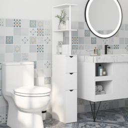HOMCOM 2 Shelf 2 Drawer White Tall Bathroom Storage Cabinet - Size: 136.5 cm x 33.0 cm x 15.0 cmcm - Wilko - thumbnail 1